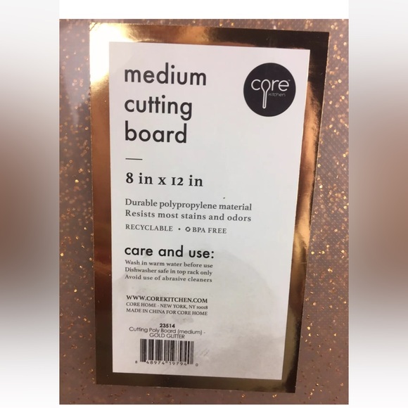 New Core Kitchen Cutting Poly Board Gold Glitter Medium Size 8”x12” - Picture 2 of 8